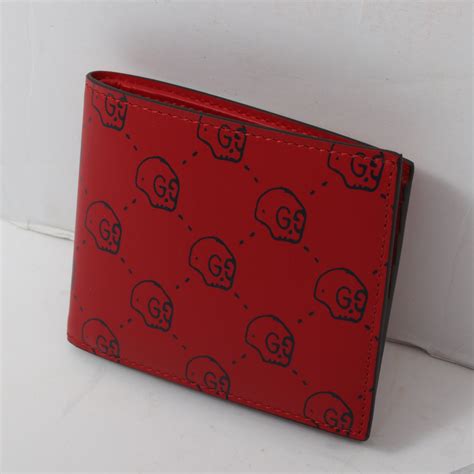 Gucci GucciGhost Skull Leather Wallet, Red 